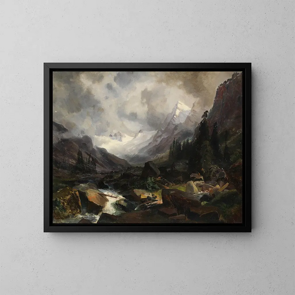 Vallée con ruscello di montagna - Carl Hummel — quadro incorniciato alla parete