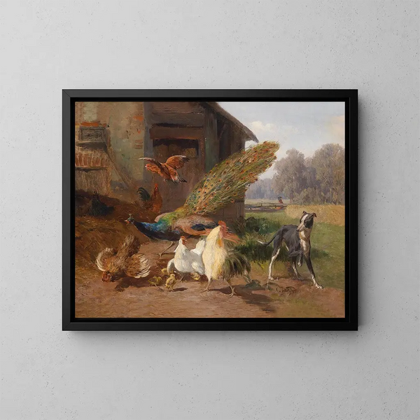 Cane nella voliera - Carl Jutz — quadro incorniciato alla parete