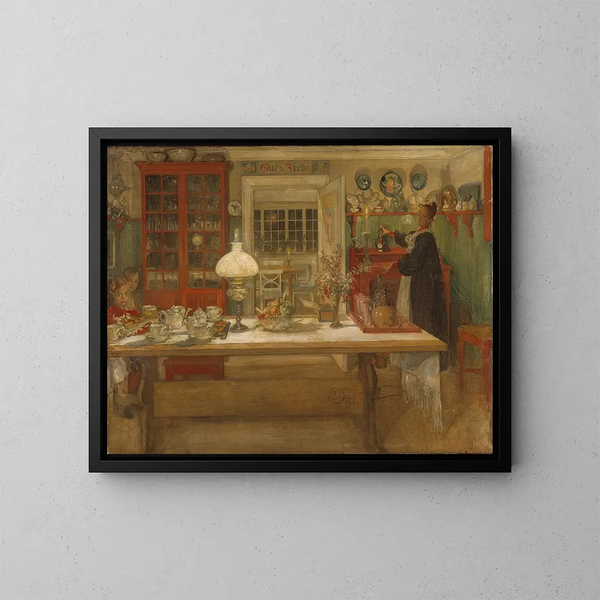 Preparazione per una partita - Carl Larsson — quadro incorniciato alla parete
