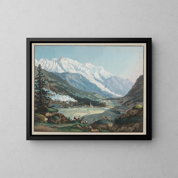 Vista della valle di Chamonix scattata vicino ad Argentière - Carl Ludwig Hackert — quadro incorniciato alla parete