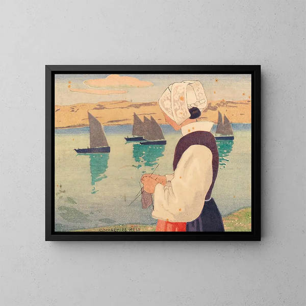 Bretone che lavora a maglia - Carl Moser — quadro incorniciato alla parete