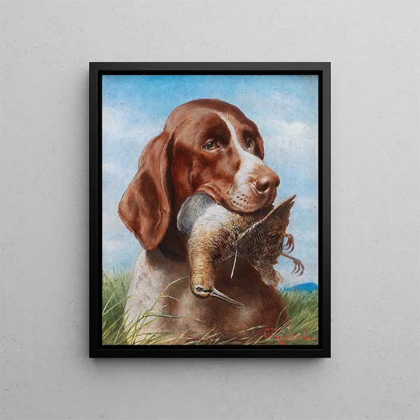Cane da caccia con beccaccia - Carl Reichert — quadro incorniciato alla parete