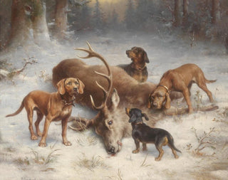 Carl Reichert - Schweihunde mit erlegtem Hirsch.webp