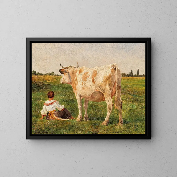 Bovin della steppa ungherese nel prato - Carl Rudolf Huber — quadro incorniciato alla parete