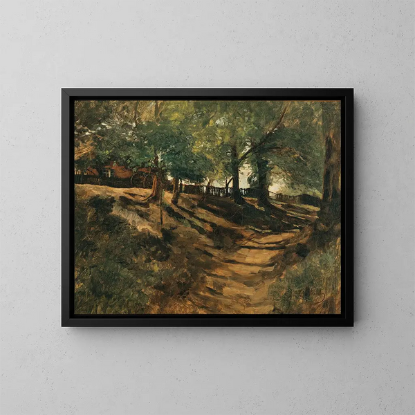 Una fattoria su una strada di campagna - Carl Schuch — quadro incorniciato alla parete