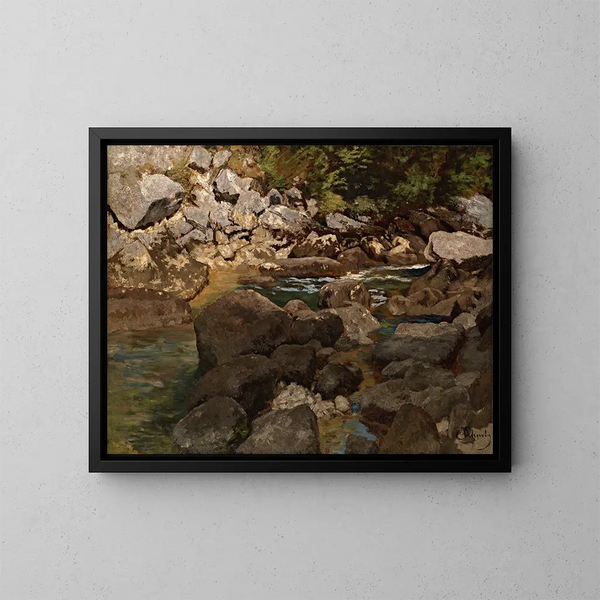 Ruisseau di montagna con rocce - Carl Schuch — quadro incorniciato alla parete