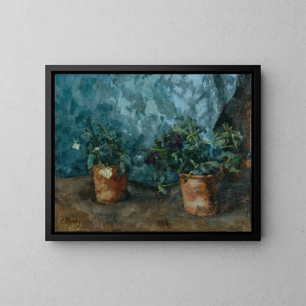 Nature morte con vasi di fiori - Carl Schuch — quadro incorniciato alla parete