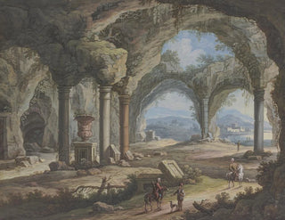 Carl Sebastian von Bemmel - Inneres einer sulengesttzten Grotte darin eine groe Vase.webp