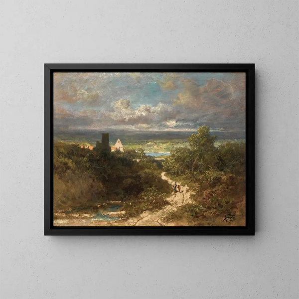 Paesaggio con fiume - Carl Spitzweg — quadro incorniciato alla parete
