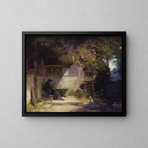 Il eremita davanti alla sua pensione - Carl Spitzweg — quadro incorniciato alla parete