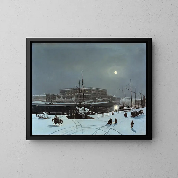 Vista del Palazzo Reale di Stoccolma in inverno - Carl Stefan Bennet — quadro incorniciato alla parete