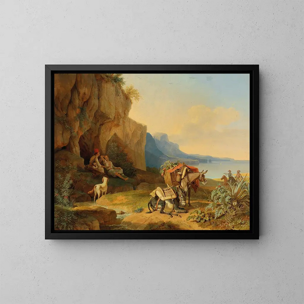 La Grecia che si riposa durante il viaggio verso il mercato - Carl Wilhelm von Heideck — quadro incorniciato alla parete