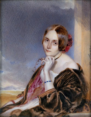 Carl von Saar - Bildnis einer sitzenden Dame ein Loignon haltend.webp