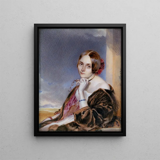 Carl von Saar - Bildnis einer sitzenden Dame ein Loignon haltend.webp