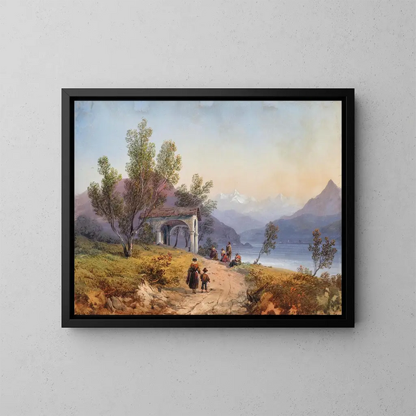 Preghiera sulla riva del Lago Maggiore - Carlo Bossoli — quadro incorniciato alla parete