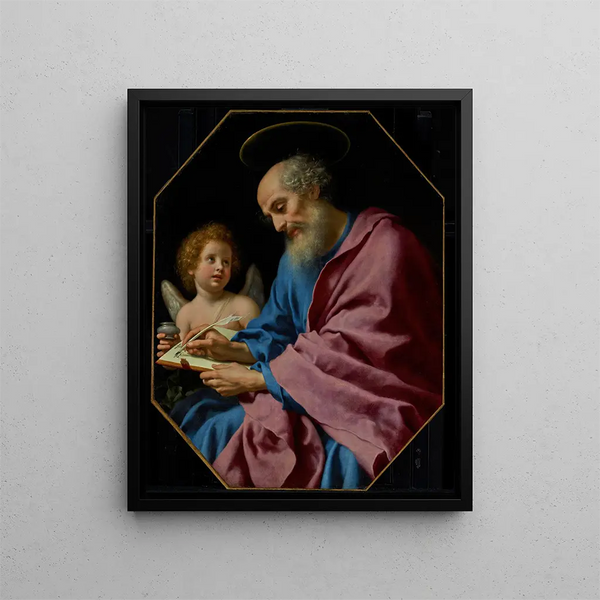 di San Matteo che scrive il suo Vangelo - Carlo Dolci — quadro incorniciato alla parete