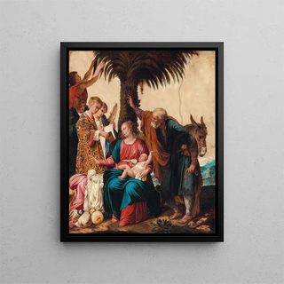 Carlo Saraceni - The Rest during the flight into Egypt with a Deacon and three Angels.webp