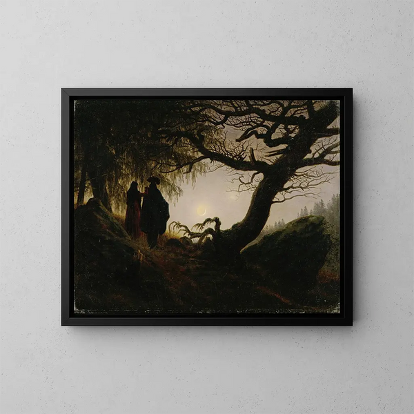 Uomo e donna che contemplano la luna - Caspar David Friedrich — quadro incorniciato alla parete