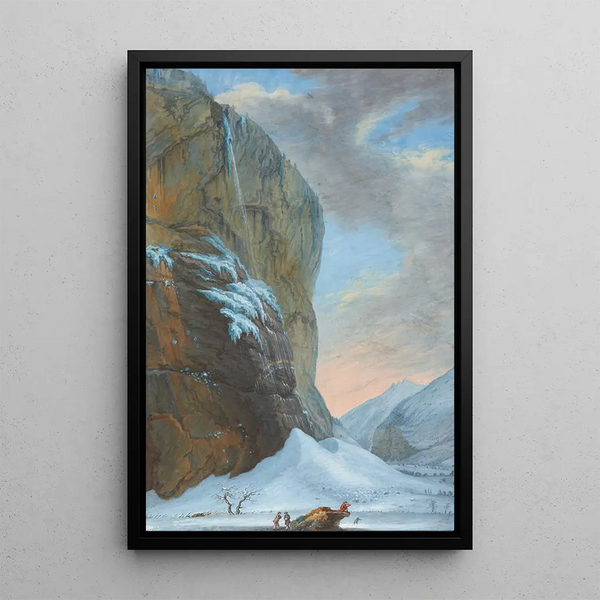La caduta dello Staubbach nella valle di Lauterbrunnen in inverno - Caspar Wolf — quadro incorniciato alla parete