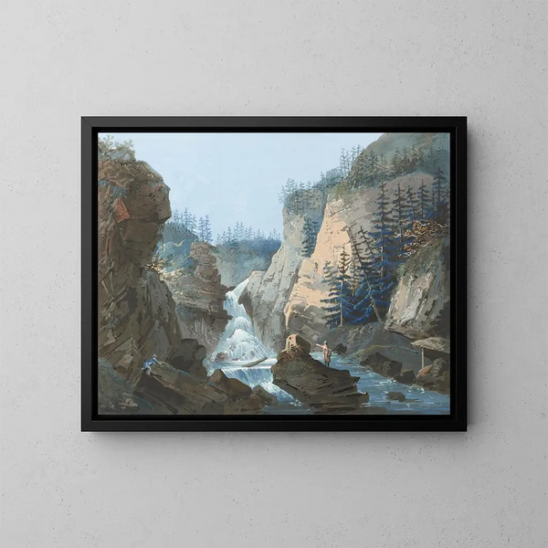 Gorge con cascata - Caspar Wolf — quadro incorniciato alla parete