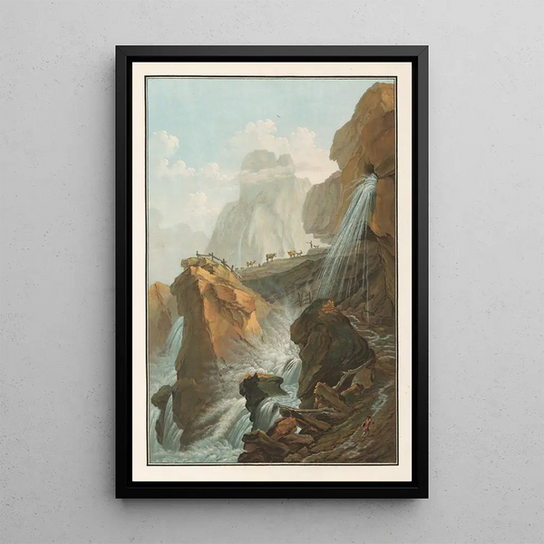 Vista della cascata del torrente di Gelten - Caspar Wolf — quadro incorniciato alla parete