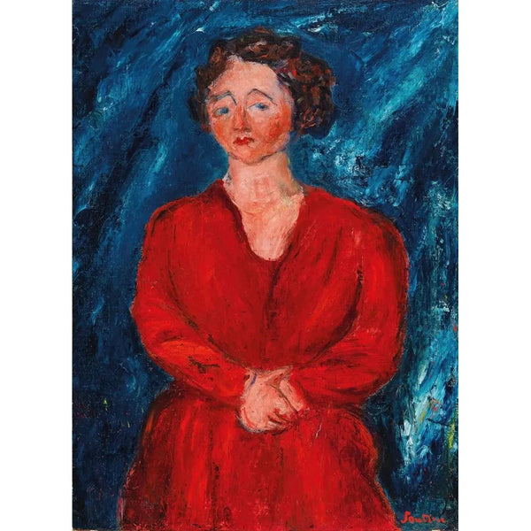 La Femme en rouge au fond bleu - Chaïm Soutine — quadro incorniciato alla parete