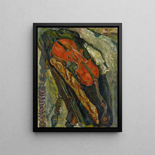 Natura morta con violino, pane e pesce - Chaïm Soutine — quadro incorniciato alla parete