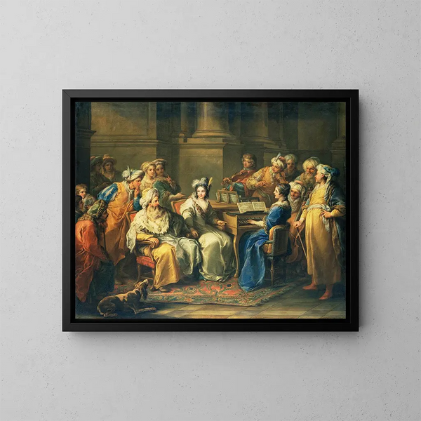 Il Gran Signore che dà un concerto alla sua amante - Charles André van Loo — quadro incorniciato alla parete