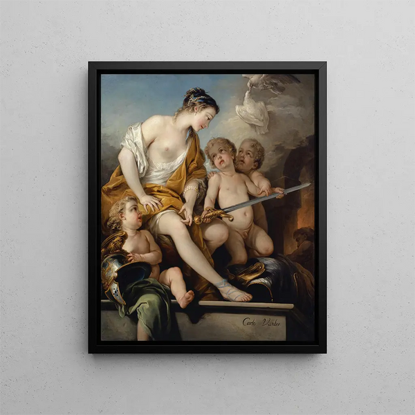 Venere e Cupidi con le braccia di Marte - Charles André van Loo — quadro incorniciato alla parete