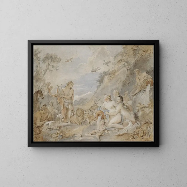 Orfeo che incanta le ninfe, le dryadi e gli animali - Charles-Joseph Natoire — quadro incorniciato alla parete