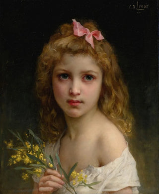 Charles Amable Lenoir - Portrait Of A Girl With Mimosa Blossoms.webp