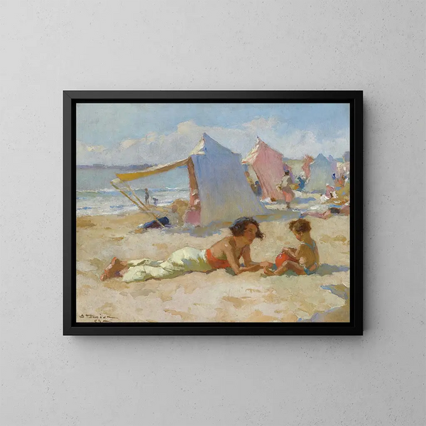 Giocare sulla spiaggia - Charles Atamian — quadro incorniciato alla parete