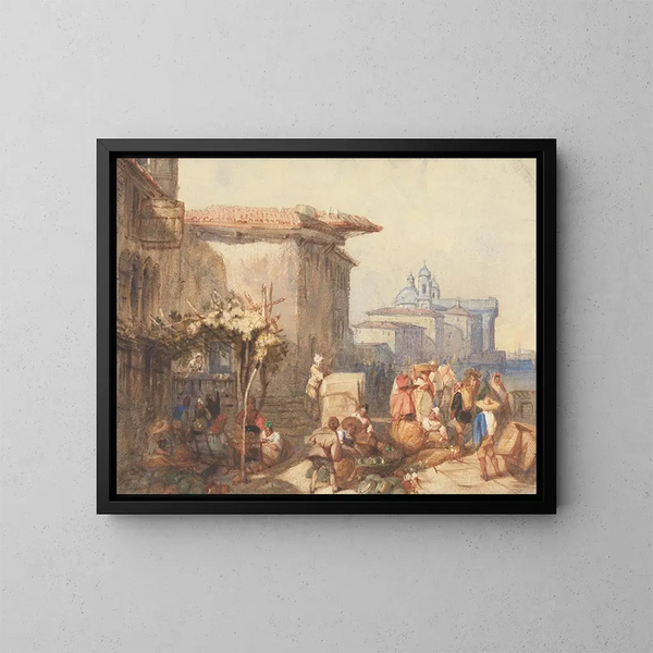 Una scena di mercato a Venezia - Charles Bentley — quadro incorniciato alla parete