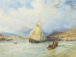Charles Bentley - Ships Off A Town In A Mountainous Landscape.webp