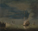 Una barca a due ponti in fiamme di notte vicino a un forte - Charles Brooking — vista dell’opera