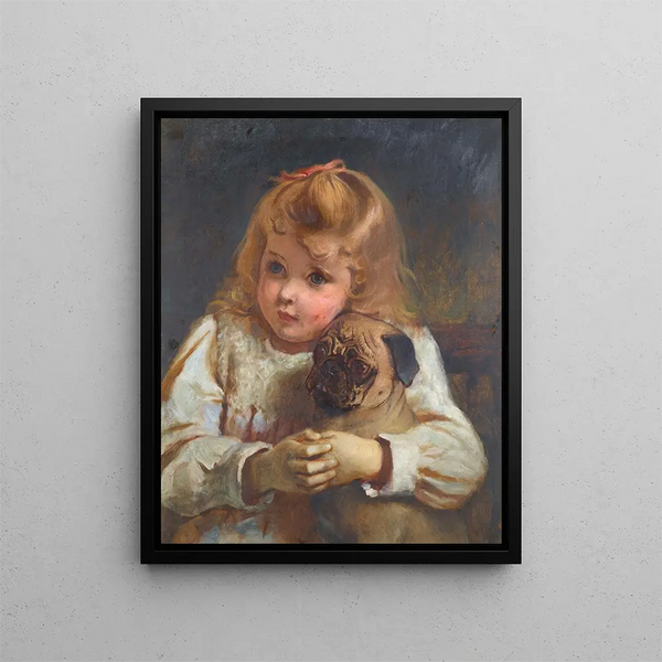 Ragazza preoccupata con un carlino - Charles Burton Barber — quadro incorniciato alla parete