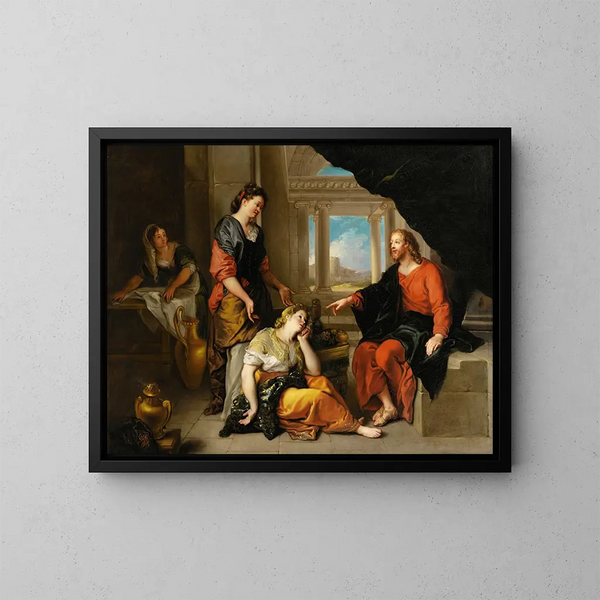 Il Cristo tra Marta e Maria - Charles de La Fosse — quadro incorniciato alla parete