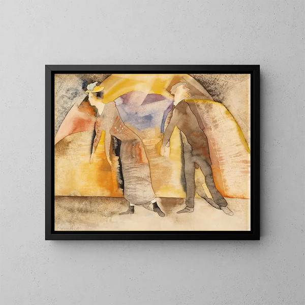 Nel vaudeville, donna e uomo sul palco - Charles Demuth — quadro incorniciato alla parete