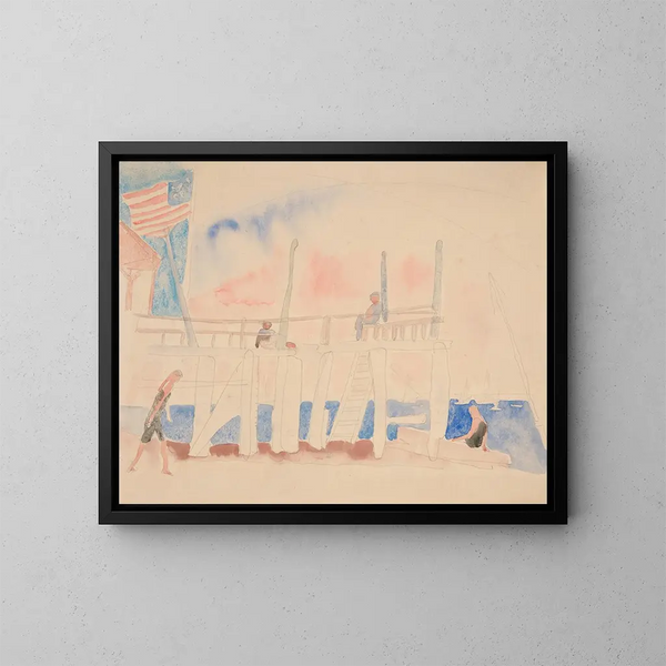 Quai con quattro figure - Charles Demuth — quadro incorniciato alla parete
