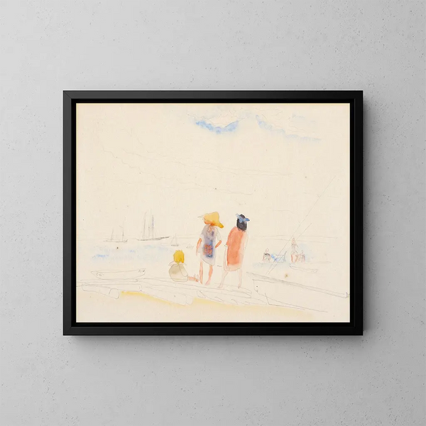 Due donne e un bambino sulla spiaggia - Charles Demuth — quadro incorniciato alla parete