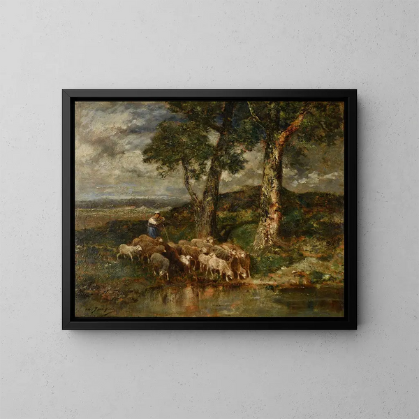 Moutons au labreuvoir - Charles Émile Jacque — quadro incorniciato alla parete