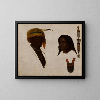 Charles Ferdinand Wimar - Studies of Two Native Americans Knife and Beaded Scabbard Decorated Pouch.webp