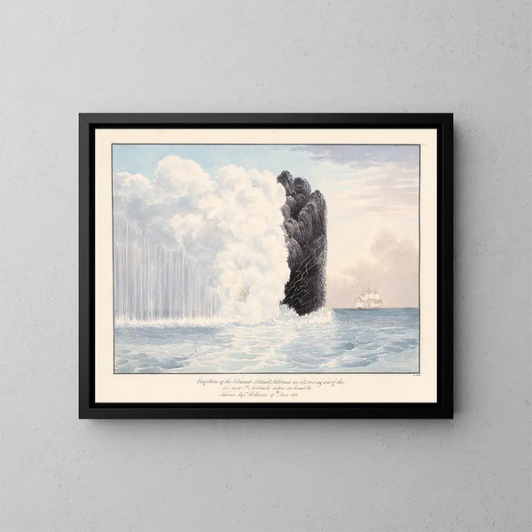 Eruzione dell'isola vulcanica Sabrina - Charles Hamilton Smith — quadro incorniciato alla parete