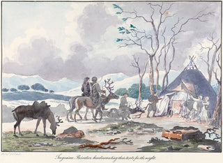 Charles Hamilton Smith - Tongusian Raindeer Breeders Erecting Their Tent for the Night.webp