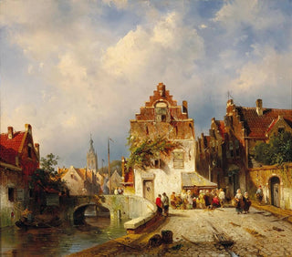 Charles Leickert - A Village Scene with a Bridge.webp