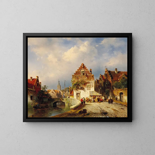 Charles Leickert - A Village Scene with a Bridge.webp