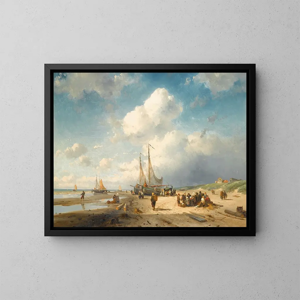 Scène côtière con pescatori - Charles Leickert — quadro incorniciato alla parete