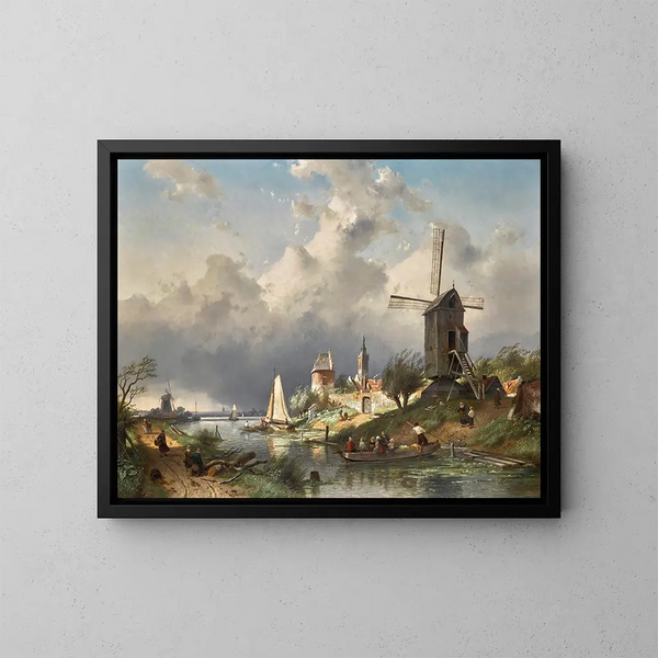 Paesaggio fluviale con mulino - Charles Leickert — quadro incorniciato alla parete