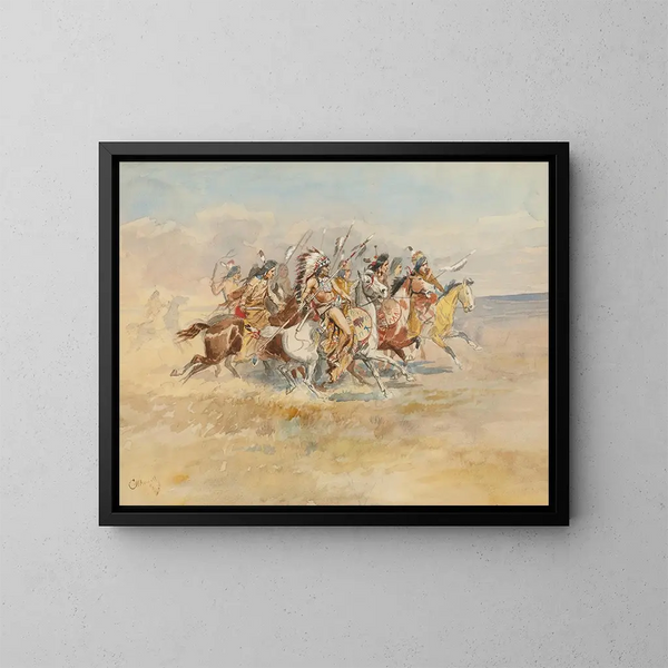 Gruppo di guerra dei Blackfeet - Charles Marion Russell — quadro incorniciato alla parete