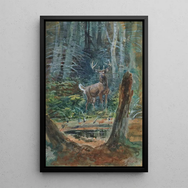 Cervi nella valle - Charles Marion Russell — quadro incorniciato alla parete